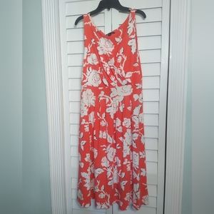 Lands End Coral and White Floral Wrap Top Dress - Small 6-8